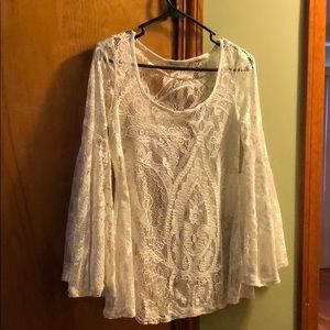 Charlotte Russe Sheer Lace Bell Sleeve Top